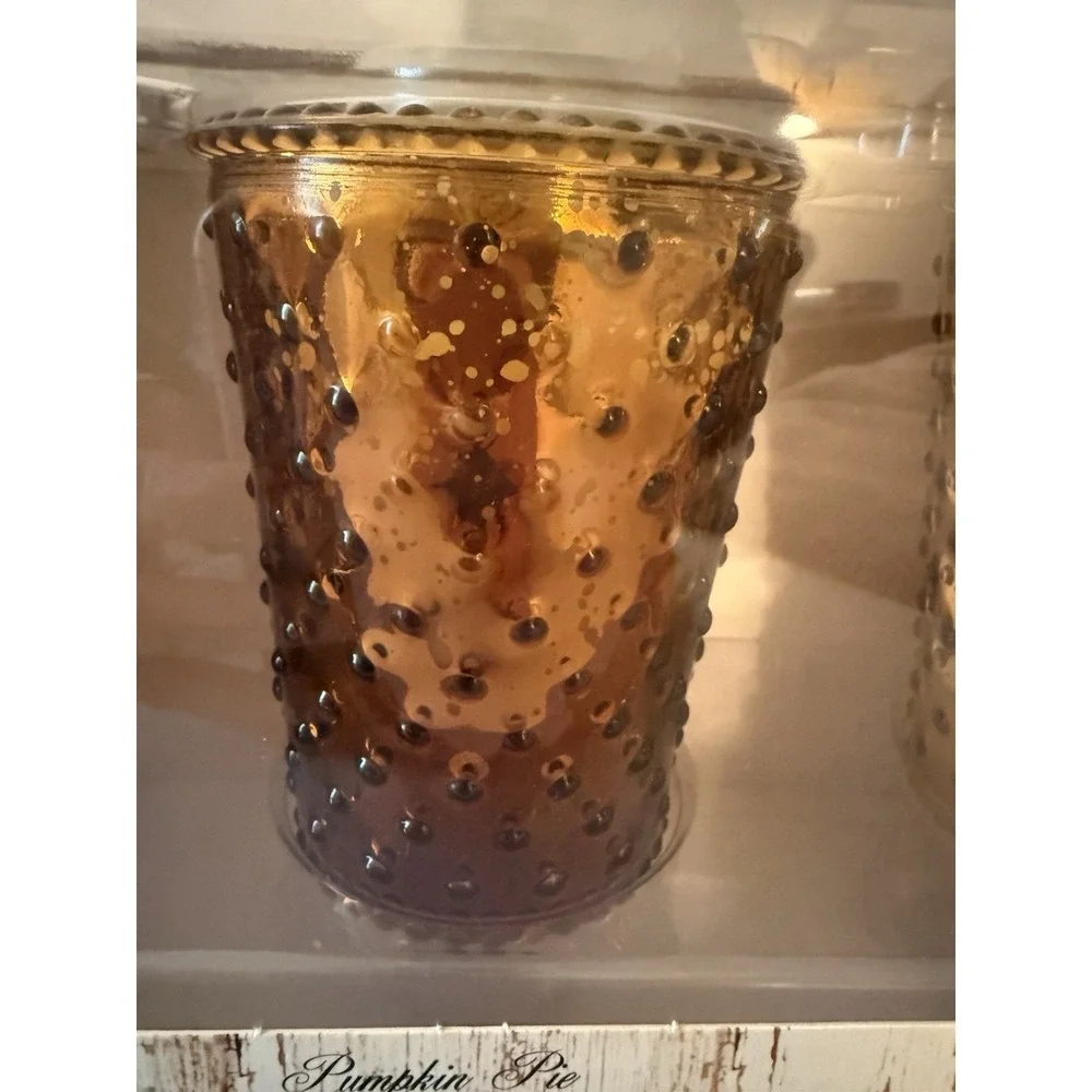Aromatique Hobnail Glass Scented Candle Set 3 Pc Bronze Silver Gold 12 oz NIB